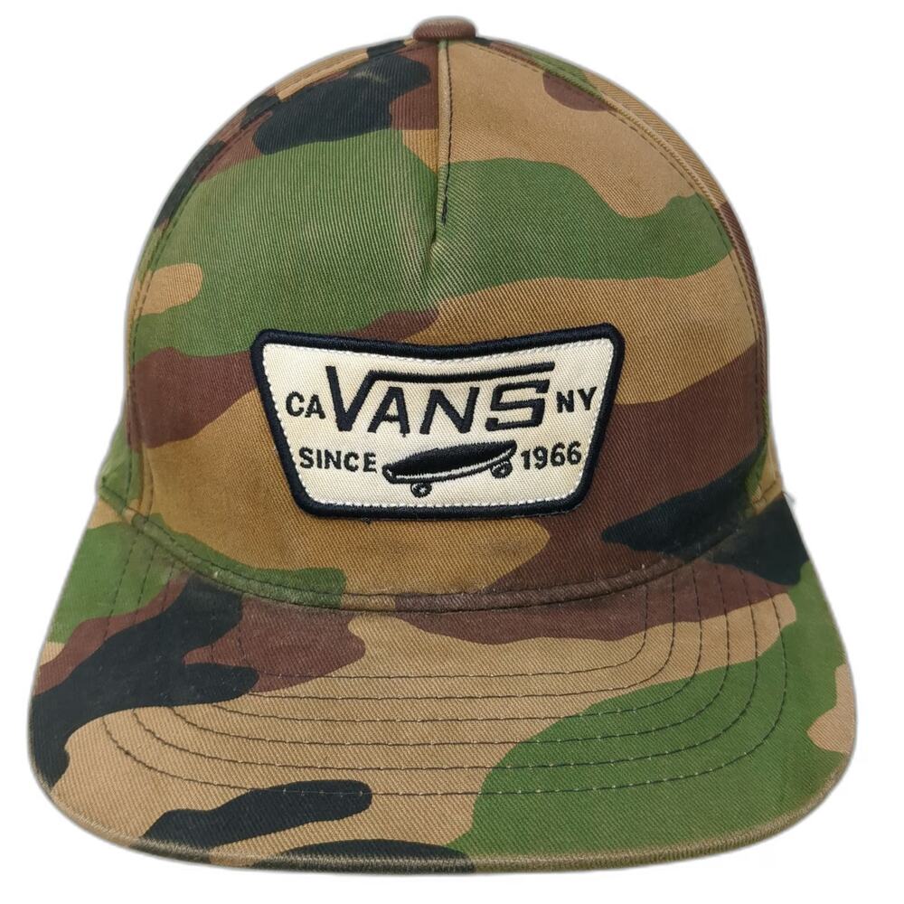Vans 5 Panel Green Camo Skateboard Patch One Size Snapback Hat CA NY 1966 Twill